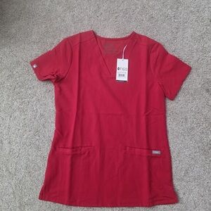 Figs Women's Short Sleeve Top in Rich Red